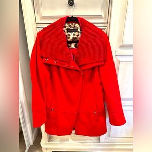 Steve Madden wool blend red asymmetrical zippered coat, size XL